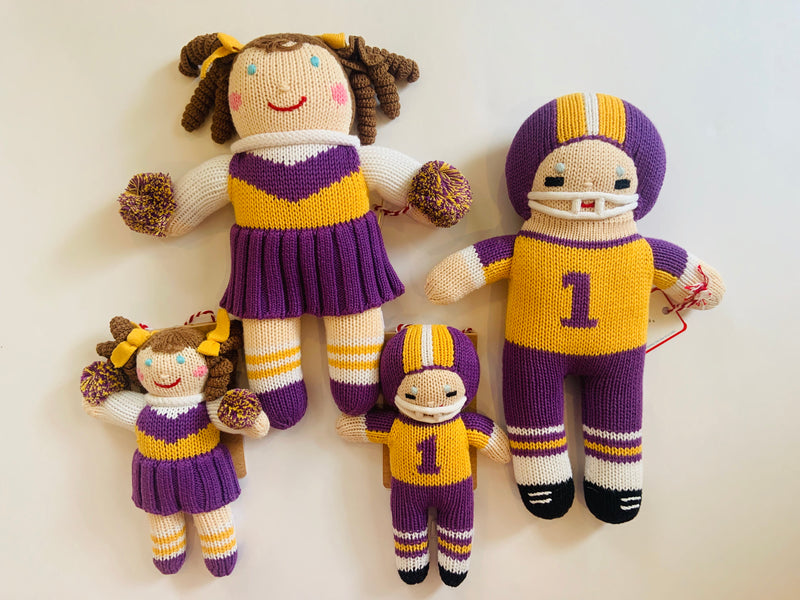 Purple Cheerleader & Football Player Doll & Rattle