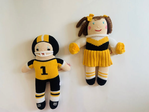 Gold Cheerleader & Football Player Doll & Rattle